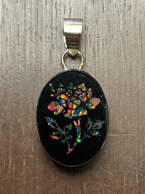 14K massives Gold australischer schwarzer Opal Triplett doppelseitige Halskette Amulett!