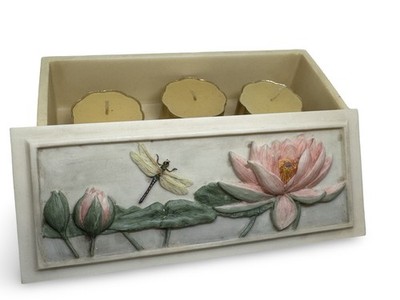 Vintage Ibis & Orchid Design Lotus Flower Dragonfly Tea Light Holder Box