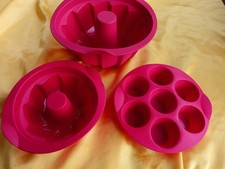 Tupperware 3 Backformen Silikon, kleine Kasten-Welle, Muffin Reigen - neuwertig