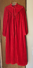 Vintage Say Lu Red Velour Satin Trim Long Robe Front Zip Side Pocket VALENTINE