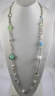 David Yurman Sterling Silver Figaro Chain Multi Colored Stone 36" Necklace