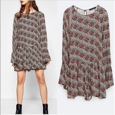 Zara Trafaluc Collection Red  Black Floral Long Sleeve Shorts Romper Size XS