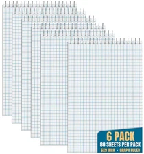 1InTheOffice Graph Paper Notepad 6" x 9", Quad Ruled Spiral Steno Note Pad 6x...