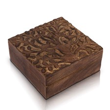 Great Birthday Gift Handmade Decorative Wooden Jewelry Box Tree Of Life Carvi...