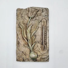 Vintage Hen Feathers Wall Plaque Thermometer Ceramic Hand Crafted Tulipa Rustic