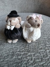 Vintage Wedding Bride and Groom Mini Plush Teddy Bears 3 X 2 Russ Berrie Co