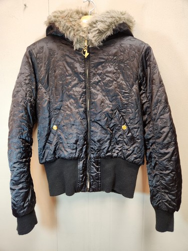 Vintage Y2K Baby Phat Down Hooded Fur Bomber Jacket Women’s Large Black Puffer