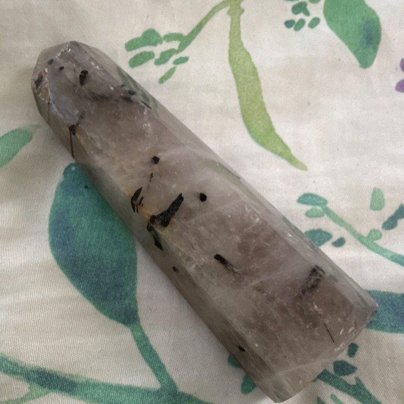 Tourmalinated Quartz Crystal Healing Point with Black Inclusions