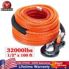 32000lbs 12100ft Synthetic Winch Rope Winch Line Cable Ropewinch Hook For 4wd