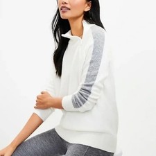 Lou Grey Zip Mock Neck Sweater Ivory Gray Size S