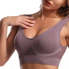 UK Womens Seamless Padded Bra Sports Bras Crop Top Vest Comfort Stretch Yoga Gym
