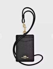 New Coach ID Lanyard Crossgrain Leather Black