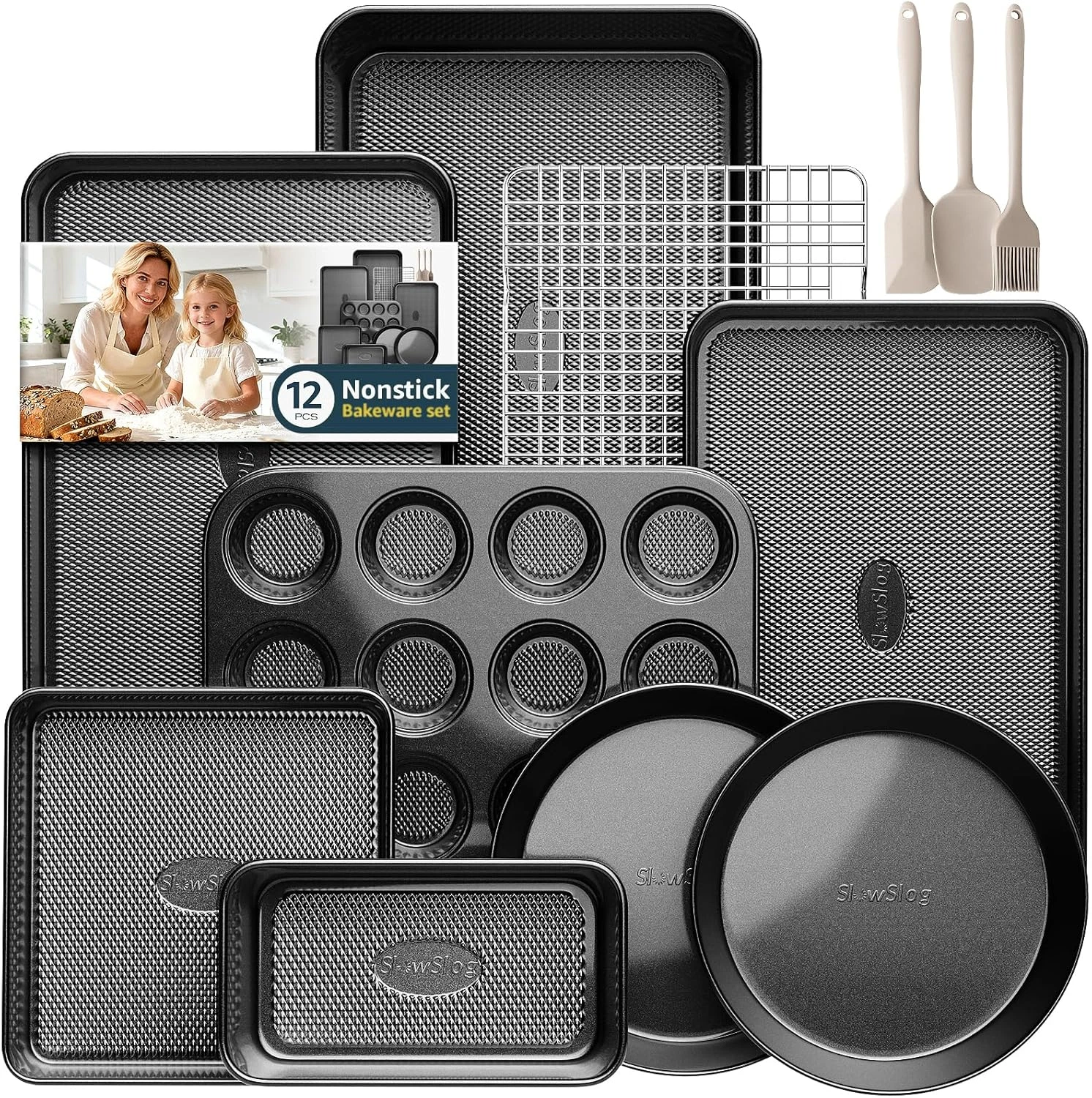 12-Piece Nonstick Bakeware Set, Stackable Non Toxic Baking Pans Set with Rack &
Opens in a new windo