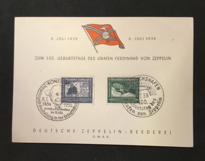 alte Sonderkarte ''zum 100. Geburtstage des Grafen Ferdinand von Zeppelin 1938''