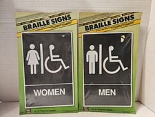New ADA 1 Women, 1 Men Handicap Restroom Sign Braille Self Adhesive 8.5" x 5.5"