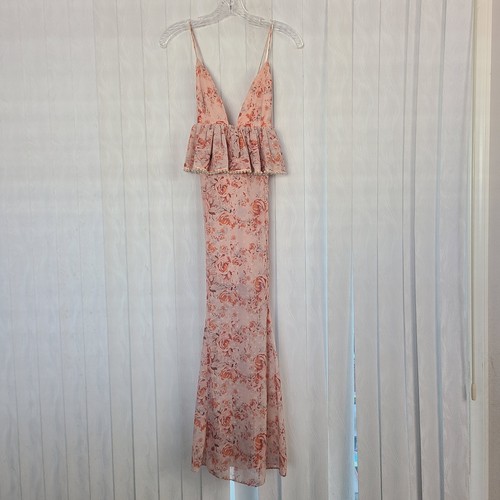 La Maison Talulah XS Pink Floral Faux Pearl Trim Peplum The Faithful Maxi Dress