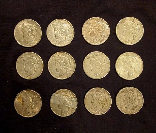 Awesome Lot Of 12 US Peace Dollars! Over 9 Troy Ounces Of Fine Silver! No...