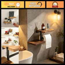 Wall Mounted Wooden Toilet Paper Holder Tissue Roll Dispenser - Bathroom Shelf