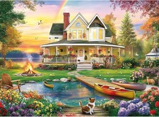 300 Piece Puzzle for Adults, Large Piece Elderly Jigsaw Puzzle, Lakeside Villa w