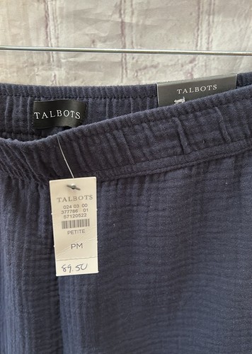 Talbots Airy Wide Leg Gauzy Pull-on Pant In Navy NEW Medium Petite Cotton Comfy - Picture 5 of 7