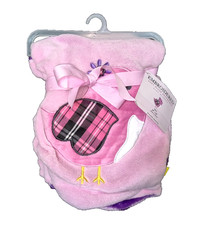 New SL Collection Pink Bird Soft Plush Baby Blanket Lovey NWT Purple Reverse