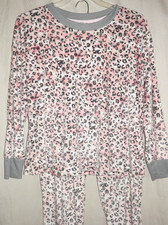 Joyspun Long Sleeve 2pc Velvety Soft Pajama Set sz M 8-10 Pink/Gray Leopard
