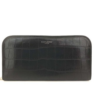 EGA Saint Laurent Logo Leather Zip Around Long Wallet Black/6CH0236