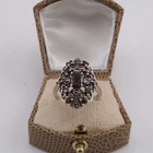 K5.4 Vintage 925 Silver Edwardian style Faux Garnet Shield Ring Size P1/2