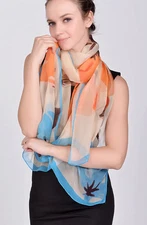 100% Silk Scarf Women neckerchief Shawl Wrap floral orange blue beige MY188-26