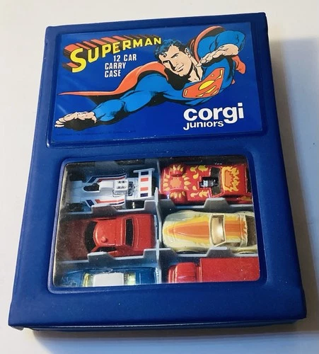 RARE VINTAGE 1978 CORGI JUNIORS SUPERMAN 12 CAR CARRY CASE WITH 8 CARS EX COND!
