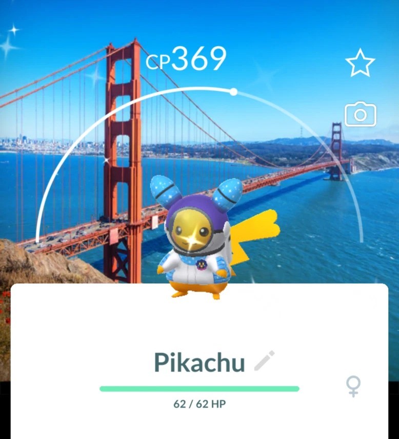 Pokémon Shiny Pikachu wear Cosmog-themed spacesuit  San Francisco Background