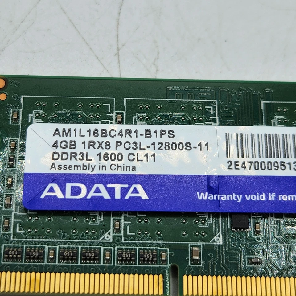 Adata AM1L16BC4R1-B1PS SODIMM DDR3 SDRAM 4GB 1Rx8 PC3L-12800S 1600MHz 204-Pin - Image 2 of 3