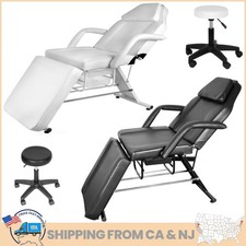 881LB Tattoo Chair Facial Bed Spa Massage Table with Hydraulic Stool Black/White