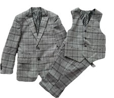 Isaac Mizrahi Boys 3 Piece Suit Size 8 Gray Black Plaid Wool Best Blazer Slacks