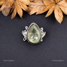 925 Sterling Silver Green Amethyst Stone Sister Solitaire Promise Wedding Ring