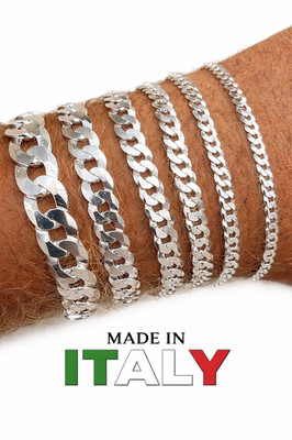 Real Solid 925 Sterling Silver Flat Curb Cuban Link Bracelet 3-10mm ITALY MADE