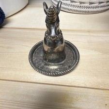 Metal Unicorn Head Ring Holder Trinket Dish with Round Tray Base, Silver