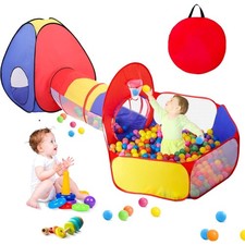 3 in 1 Kids Play Tent for Toddler with Baby Ball Pit and Play Tunnel, Childre...