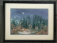 1998 Original Painting framed impressionism Landscape moon nocturne signed COA