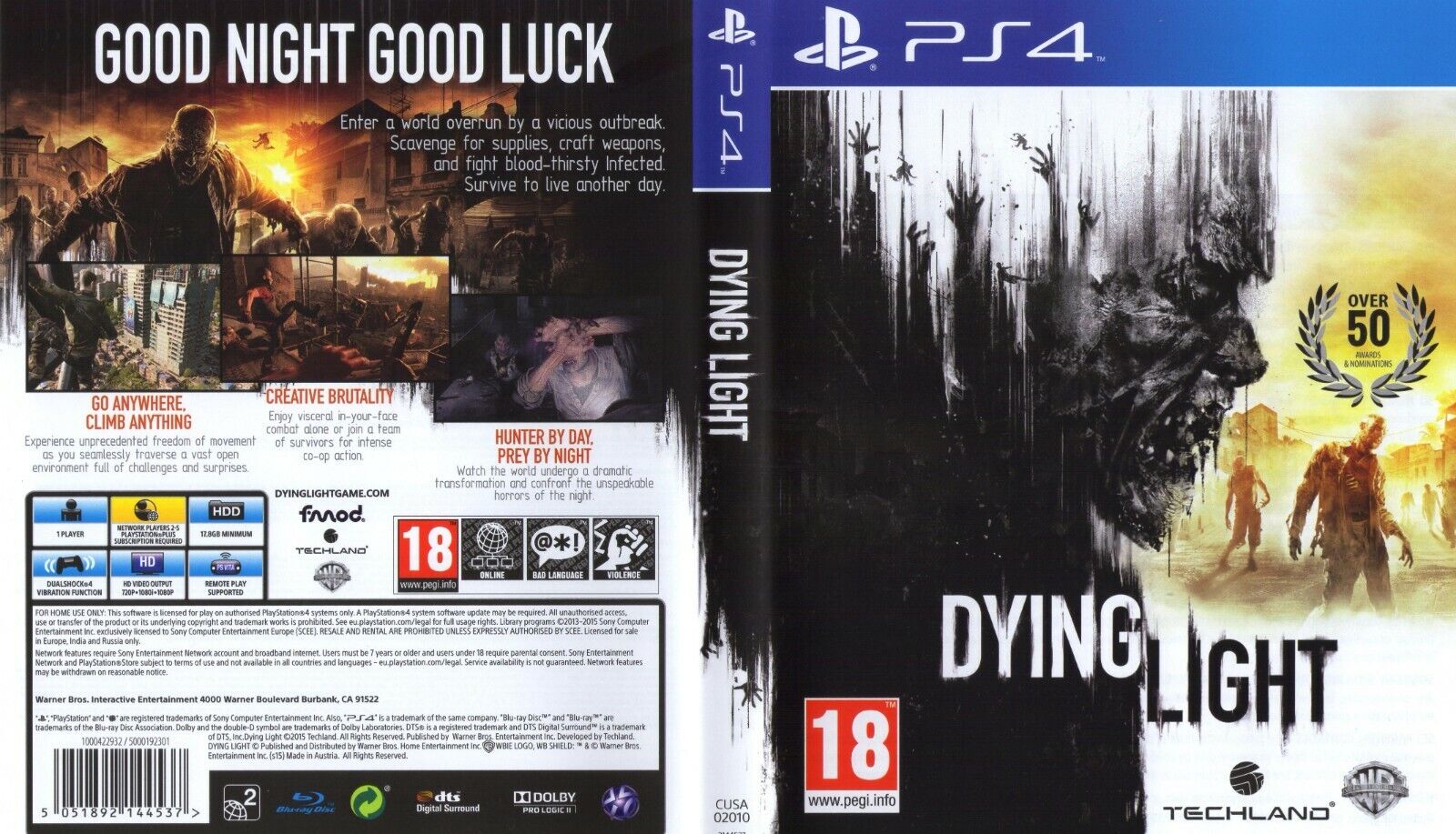 Dying Light PS4 PAL Replacement Box Art Insert Inlay Cover Only