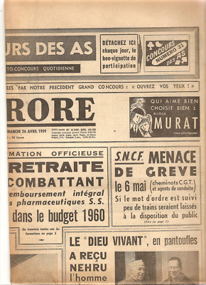 Journal L AURORE DU SAMEDI 25 ET SUNDAY 26 APRIL 1959