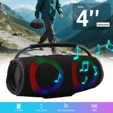 Dual 4" Wireless  Portable Bluetooth BoomBox Speaker System Powerful Bass AUX