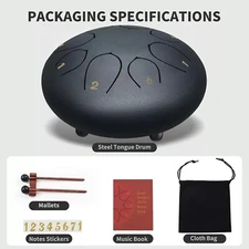 Steel Tongue Drum Rain Drum 6 Inches 8 Notes Musical Instruments for Gift Black