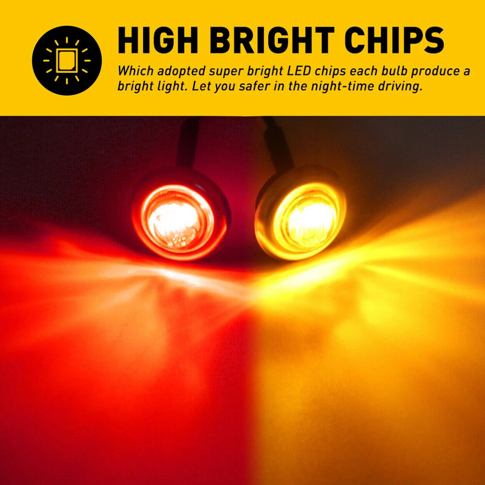 20PC RED Amber 3/4" Bullet Round LED Side Marker Lights for Trailer Truck RV New - Image 3 of 4