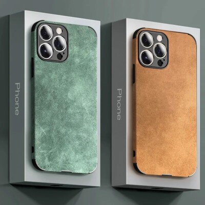 For iPhone 12 13 14 Pro Max Leather Case  Bumper Rubber & Lens Protection  
