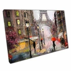 Paris Street Eiffel Tower Umbrellas Rainy Day Oil Painting Style Print Canvas