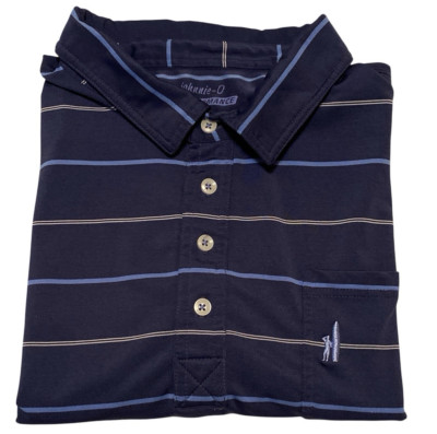 johnnie-O Men's Prep-Performance Blue Striped Golf Polo Shirt XL Pocket