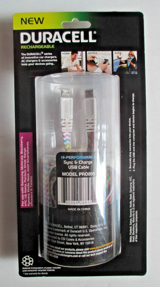 Lot of 4 (2 Pack) Duracell Tangle Free Sync-&-Charge USB Cables PRO895 - Image 4 of 4