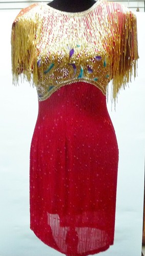 Beaded Fringe Cocktail Dress Silk 