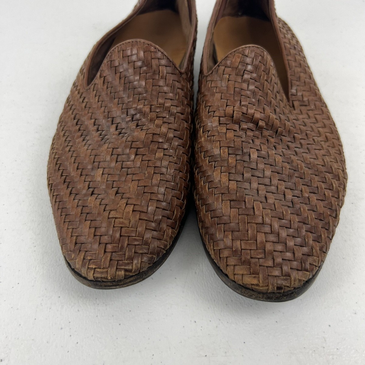 Barbanera Rimbaud Brown Braided Woven Leather Loafers Size 9  display picture 2